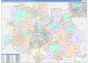 Louisville-Jefferson County Metro Area Wall Map Color Cast Style